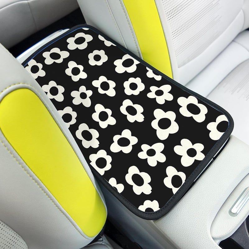 Adastrah Car Center Console Cover,White Flowers Auto Center Console Pad,Armrest Cover Protector for Vehicle SUV Truck Car - Image 1